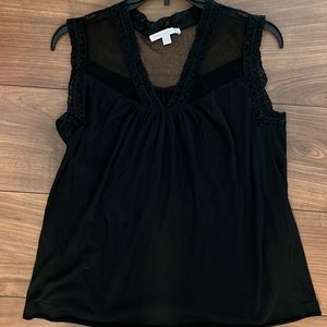 Black cotton and lace / mesh Rebecca Taylor tank